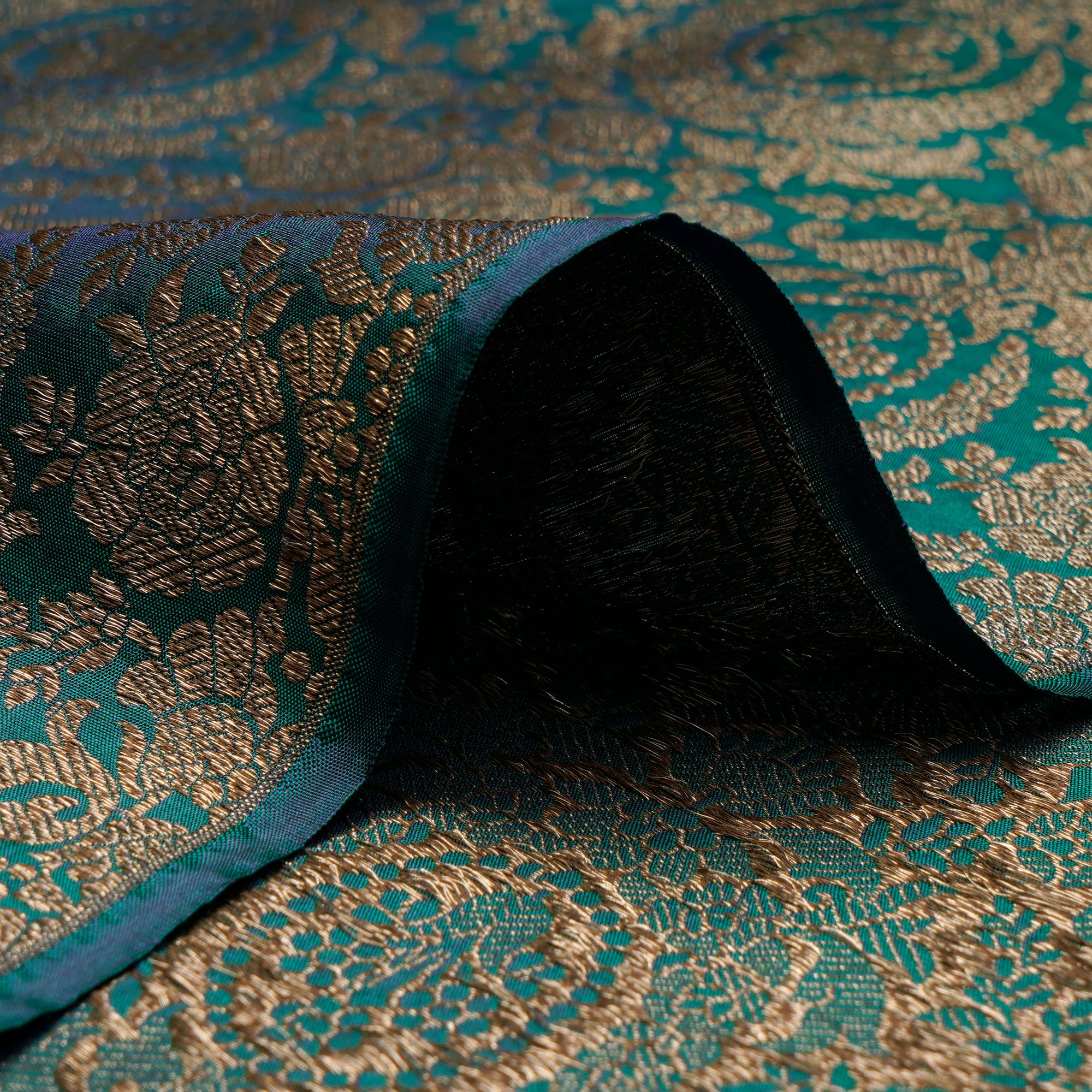 Dark Green Handwoven Premium Banarasi Brocade Silk Fabric