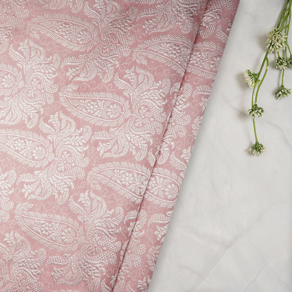 Baby Pink Color Handwoven Brocade Silk Fabric