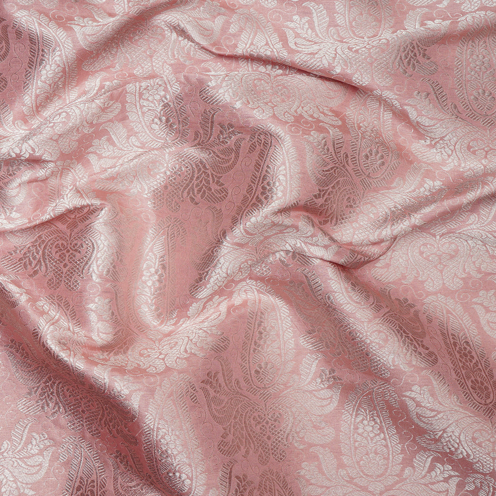 Baby Pink Color Handwoven Brocade Silk Fabric