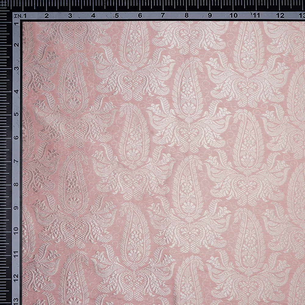 Baby Pink Color Handwoven Brocade Silk Fabric