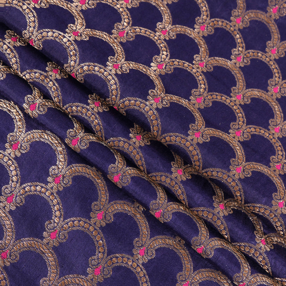 Dark Blue Color Handwoven Brocade Fabric