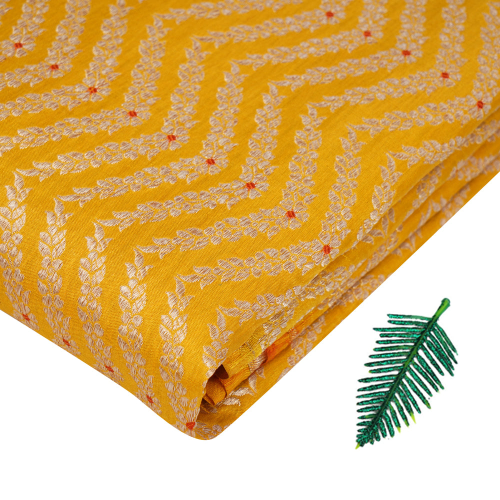 Yellow Color Handwoven Brocade Fabric