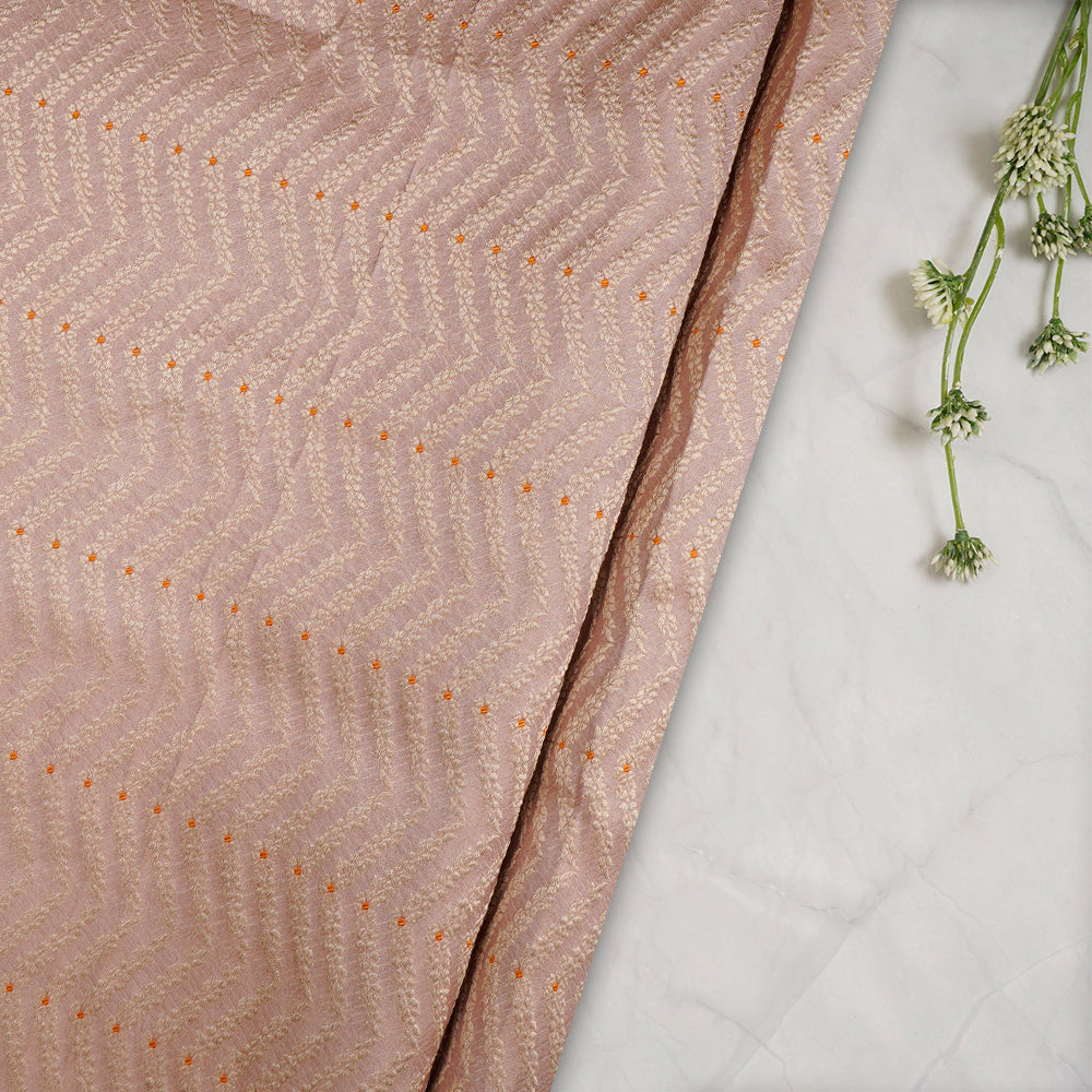 Peach Puff Color Handwoven Brocade Silk Fabric
