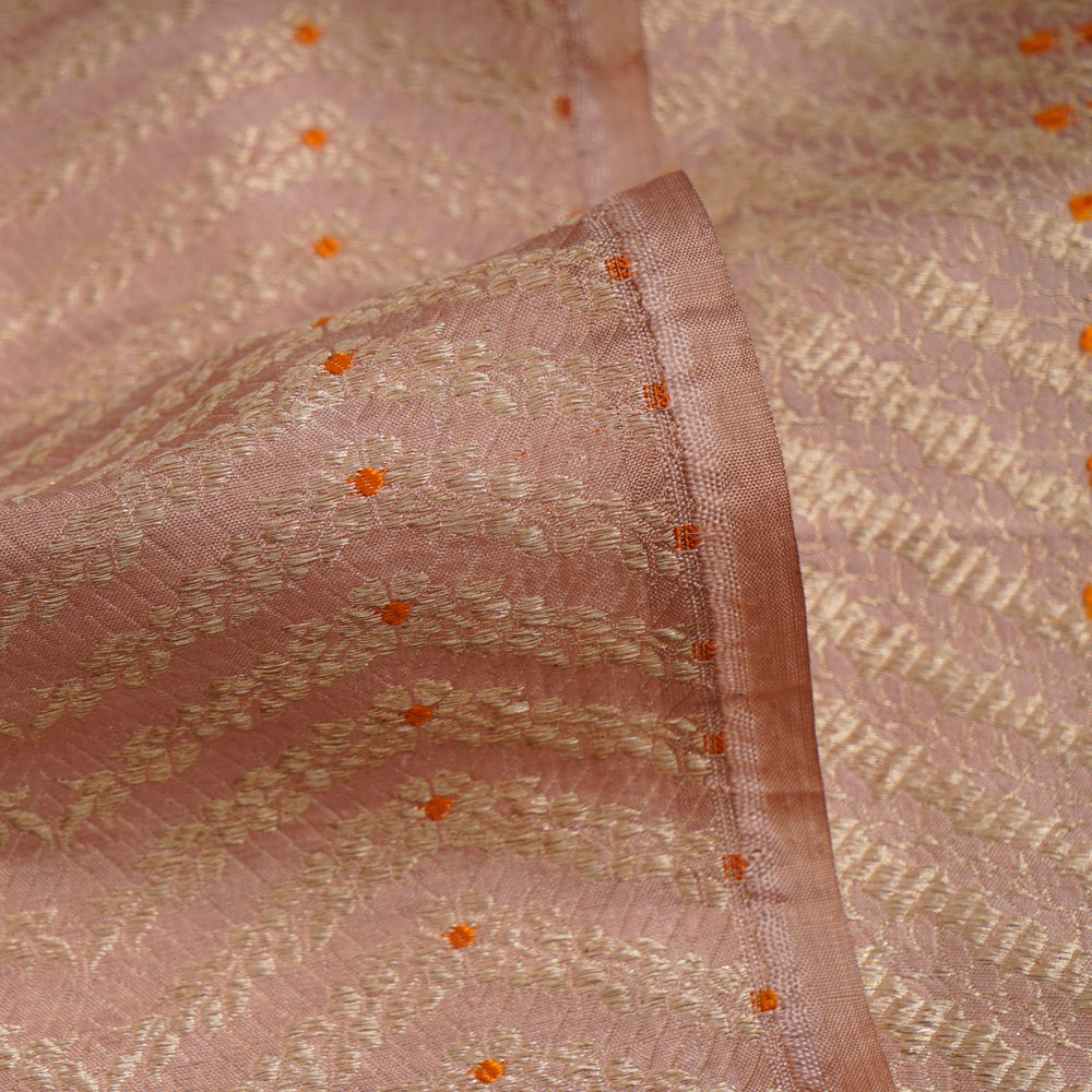 Peach Puff Color Handwoven Brocade Silk Fabric