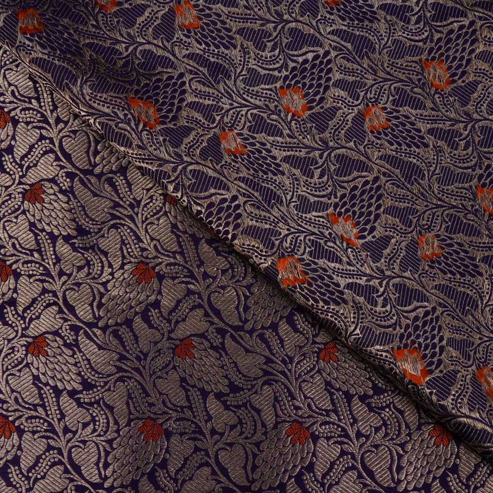 Dark Blue Color Handwoven Brocade Fabric
