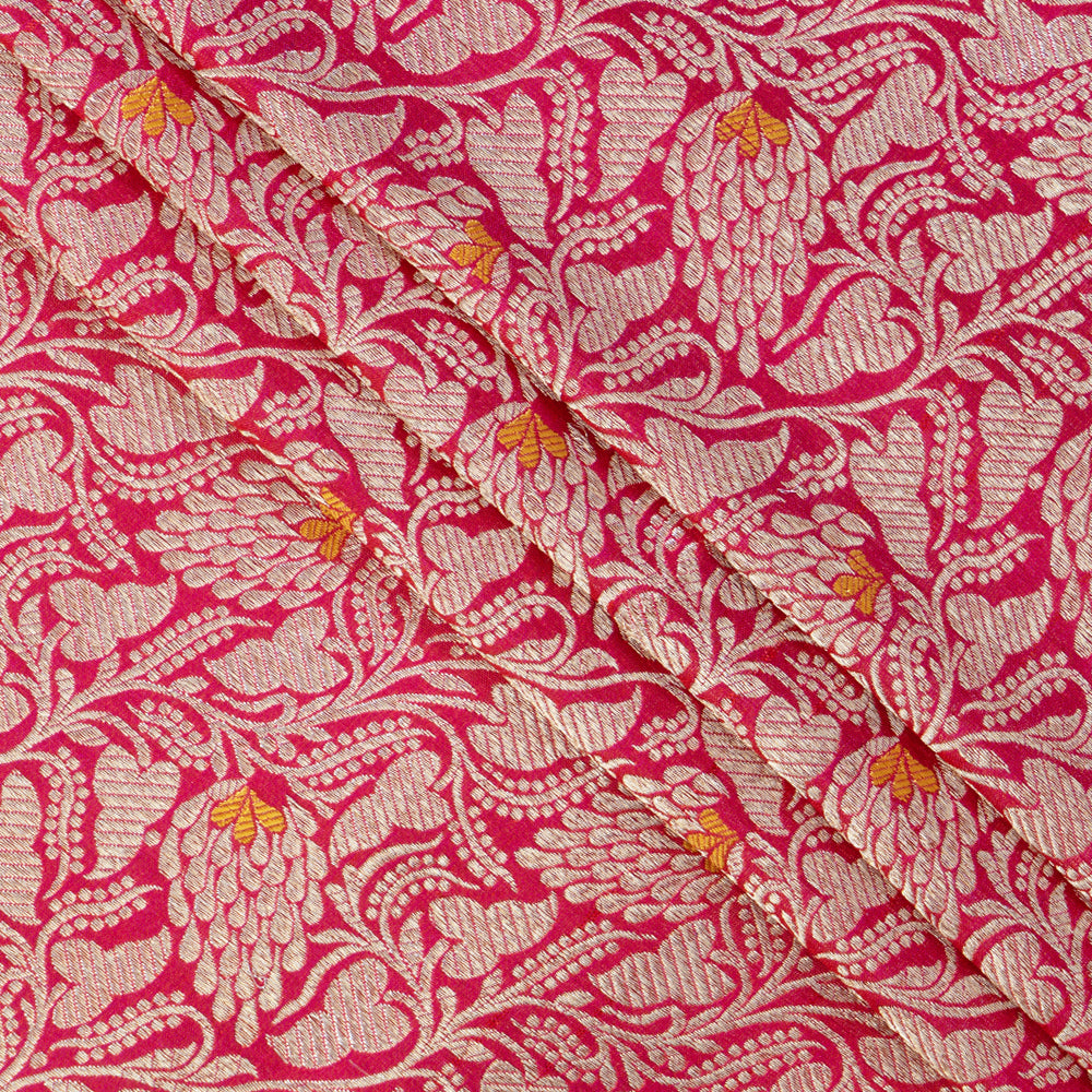 Pink Color Handwoven Brocade Silk Fabric
