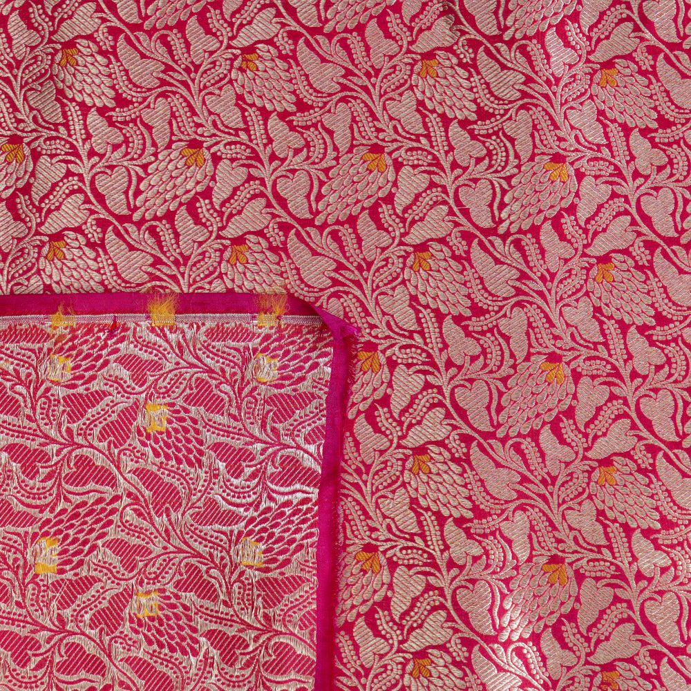 Pink Color Handwoven Brocade Silk Fabric