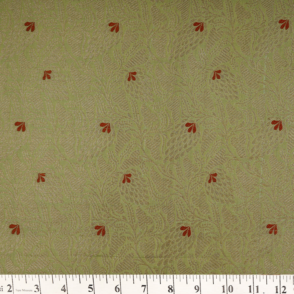 Light Green Color Handwoven Brocade Silk Fabric