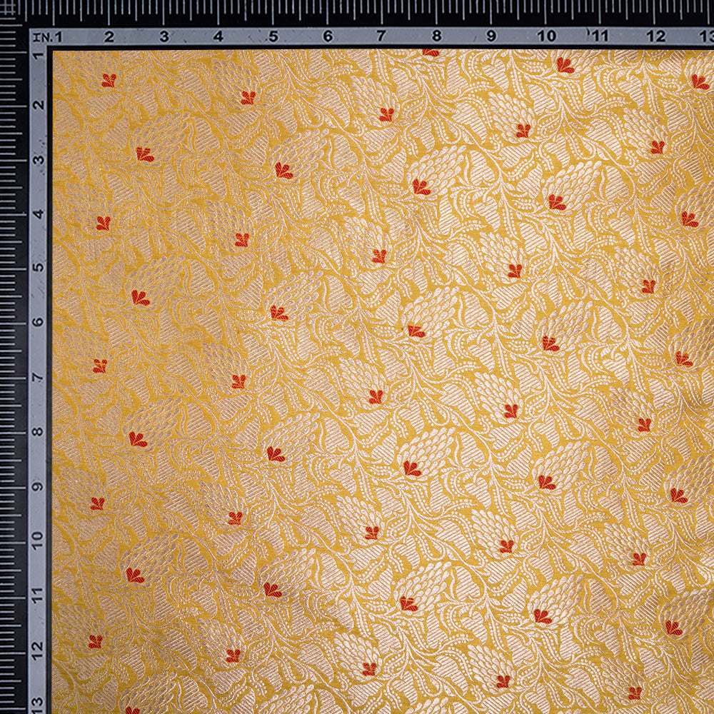 Yellow Color Handwoven Brocade Silk Fabric