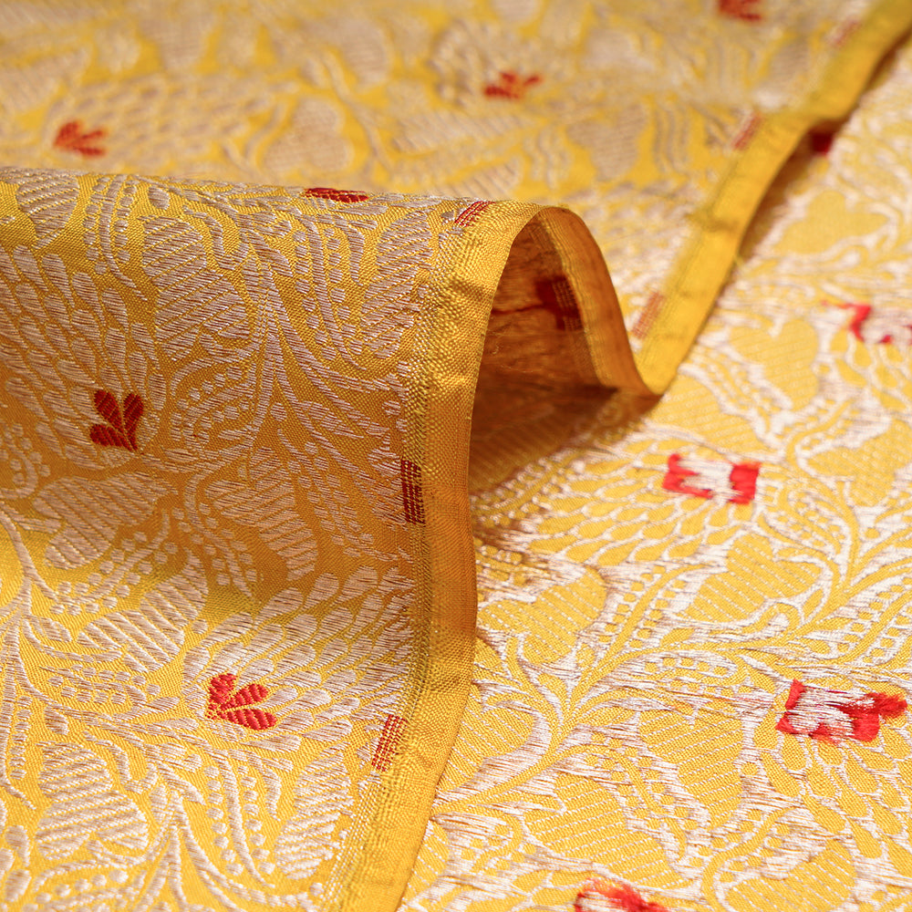 Yellow Color Handwoven Brocade Silk Fabric