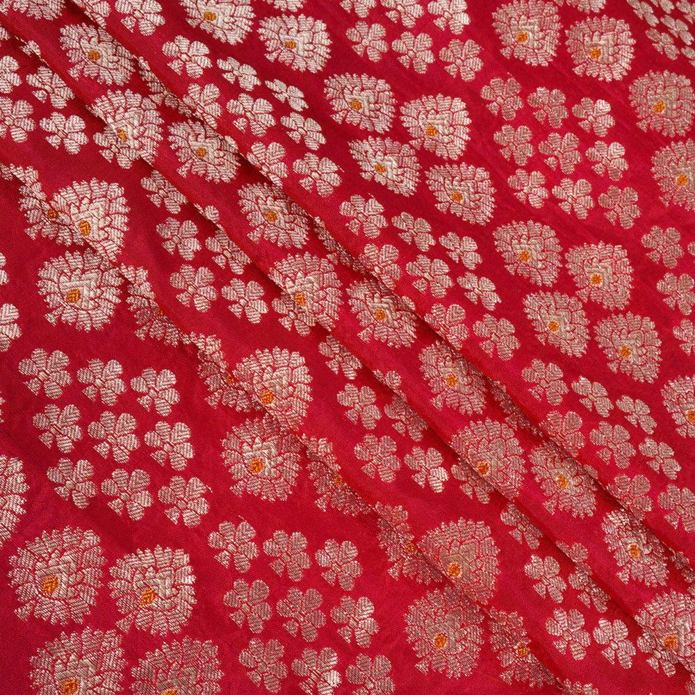 Red Color Handwoven Brocade Fabric