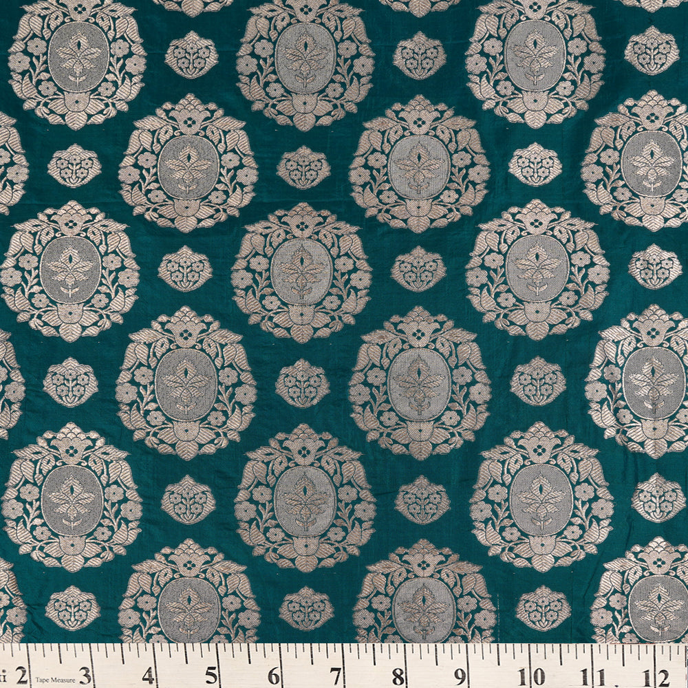 Deep Teal Color Handwoven Brocade Fabric