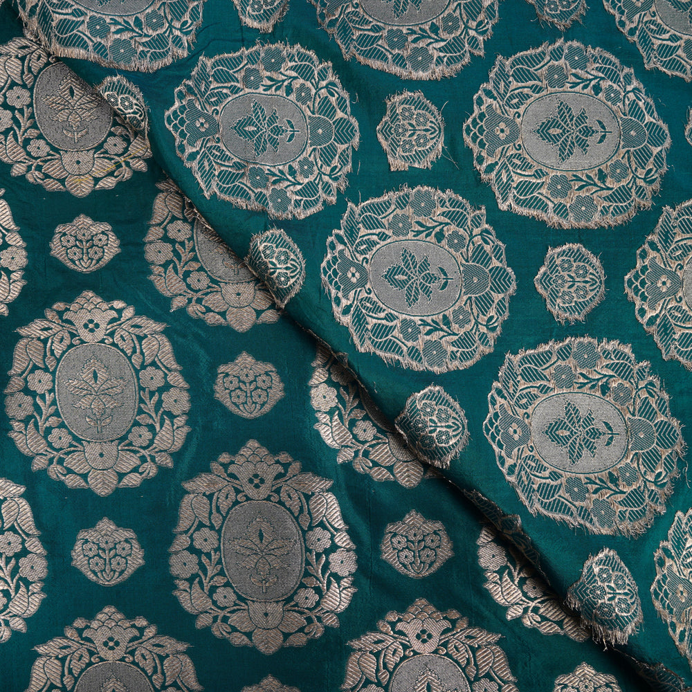 Deep Teal Color Handwoven Brocade Fabric