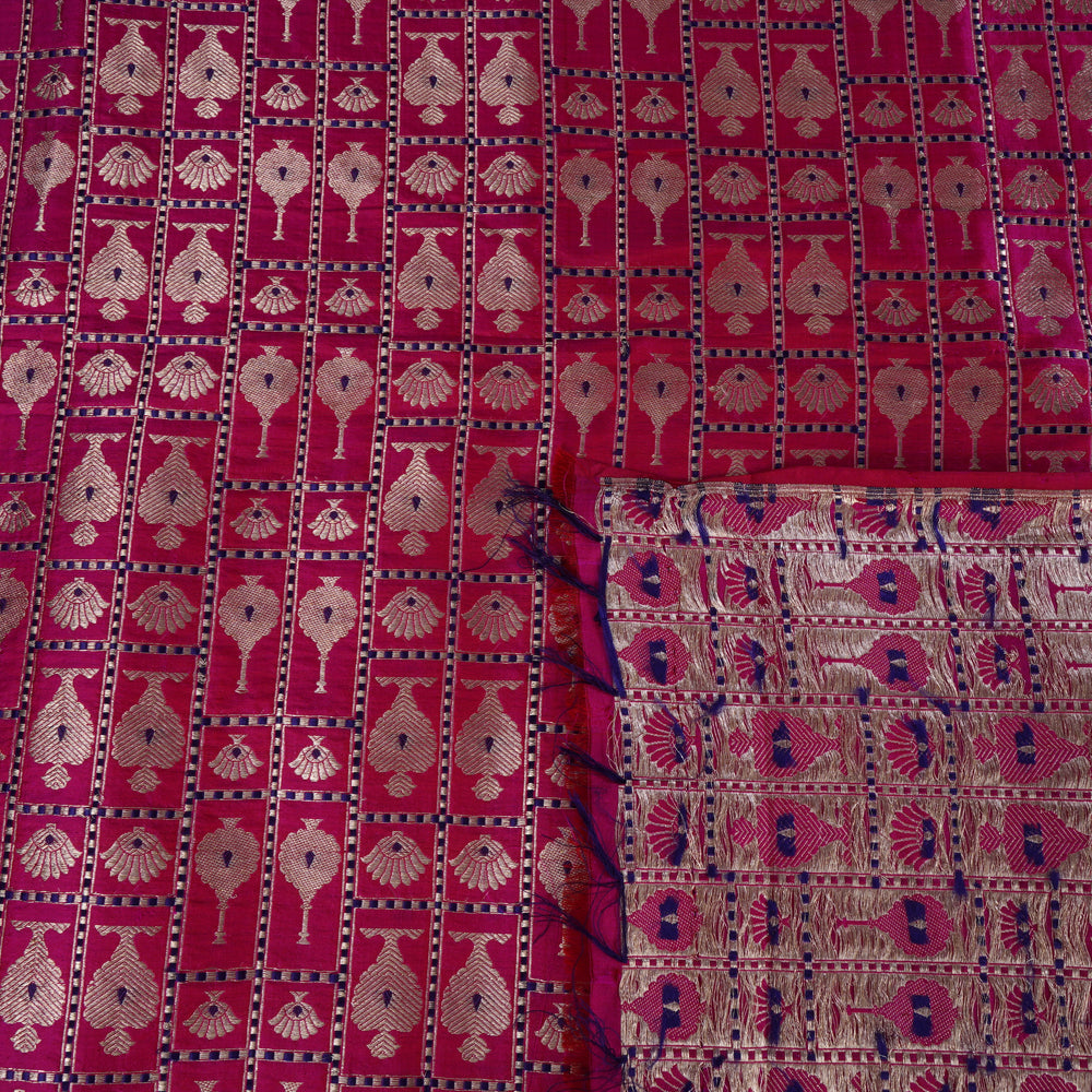 Pink Color Handwoven Brocade Silk Fabric