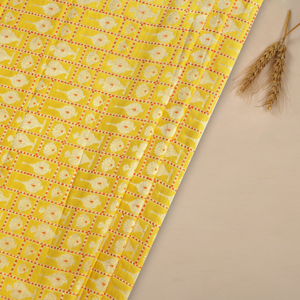 Yellow Color Handwoven Brocade Silk Fabric