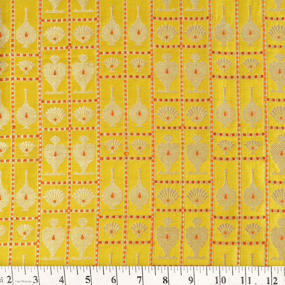 Yellow Color Handwoven Brocade Silk Fabric