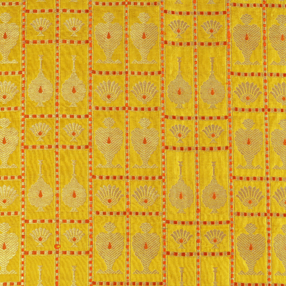 Yellow Color Handwoven Brocade Silk Fabric