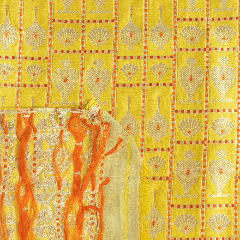 Yellow Color Handwoven Brocade Silk Fabric