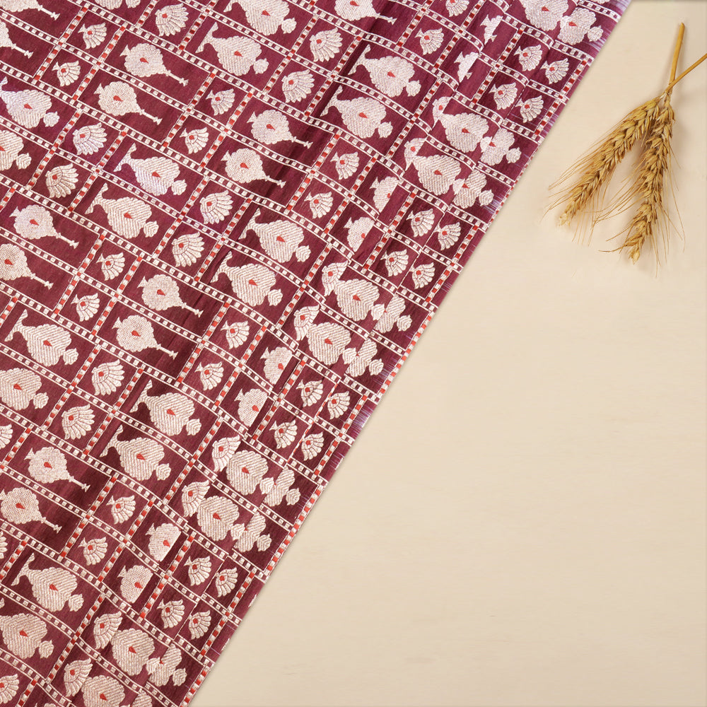 Maroon Color Handwoven Brocade Silk Fabric