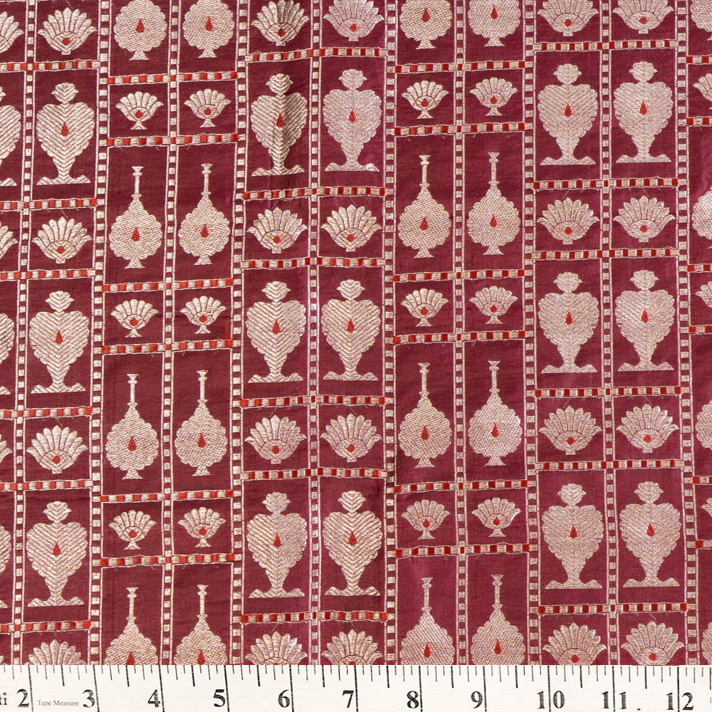 Maroon Color Handwoven Brocade Silk Fabric