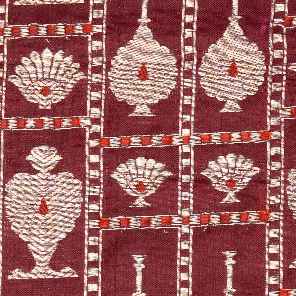 Maroon Color Handwoven Brocade Silk Fabric