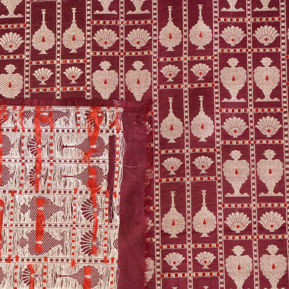 Maroon Color Handwoven Brocade Silk Fabric