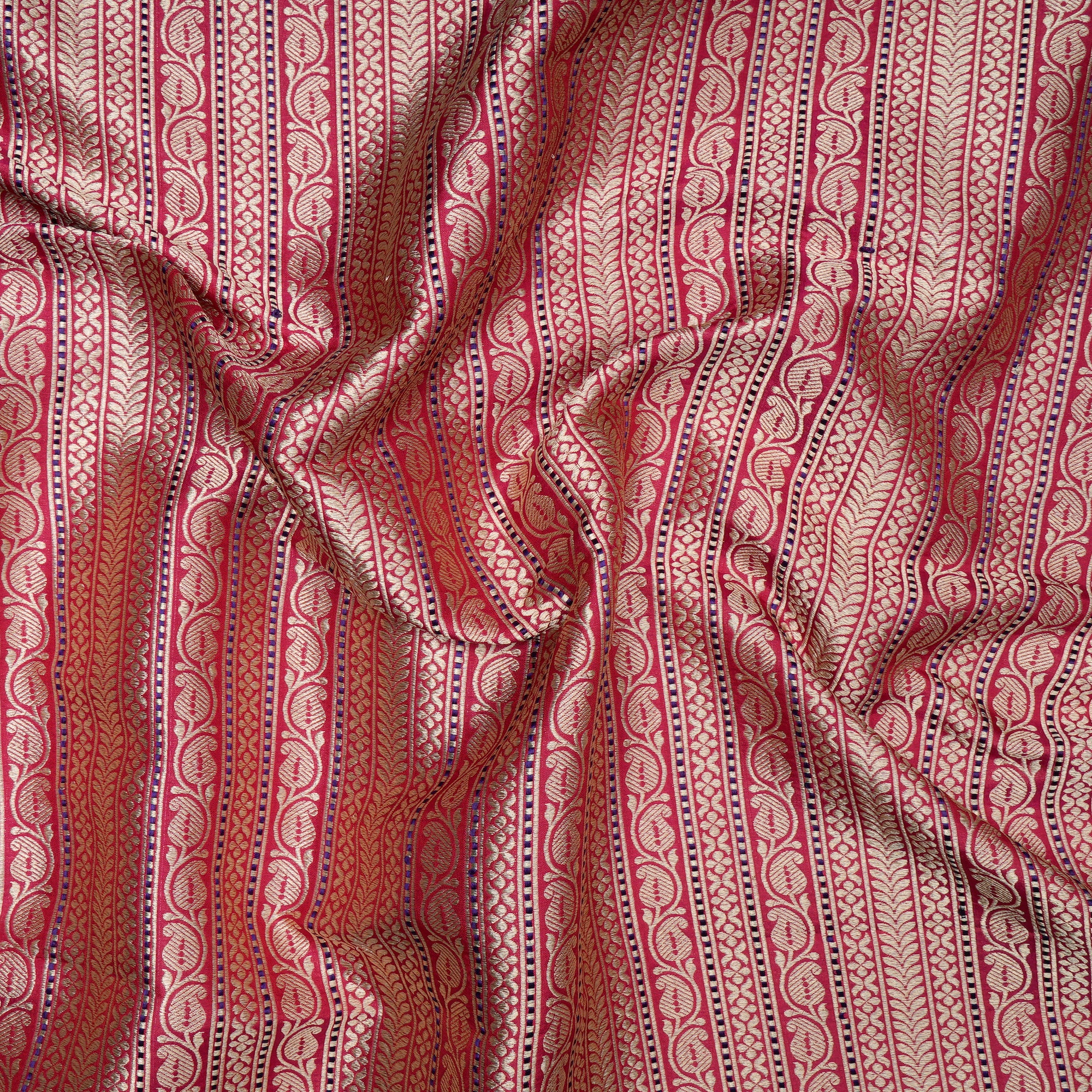 Dark Pink Handwoven Premium Banarasi Meenakari Brocade Silk Fabric