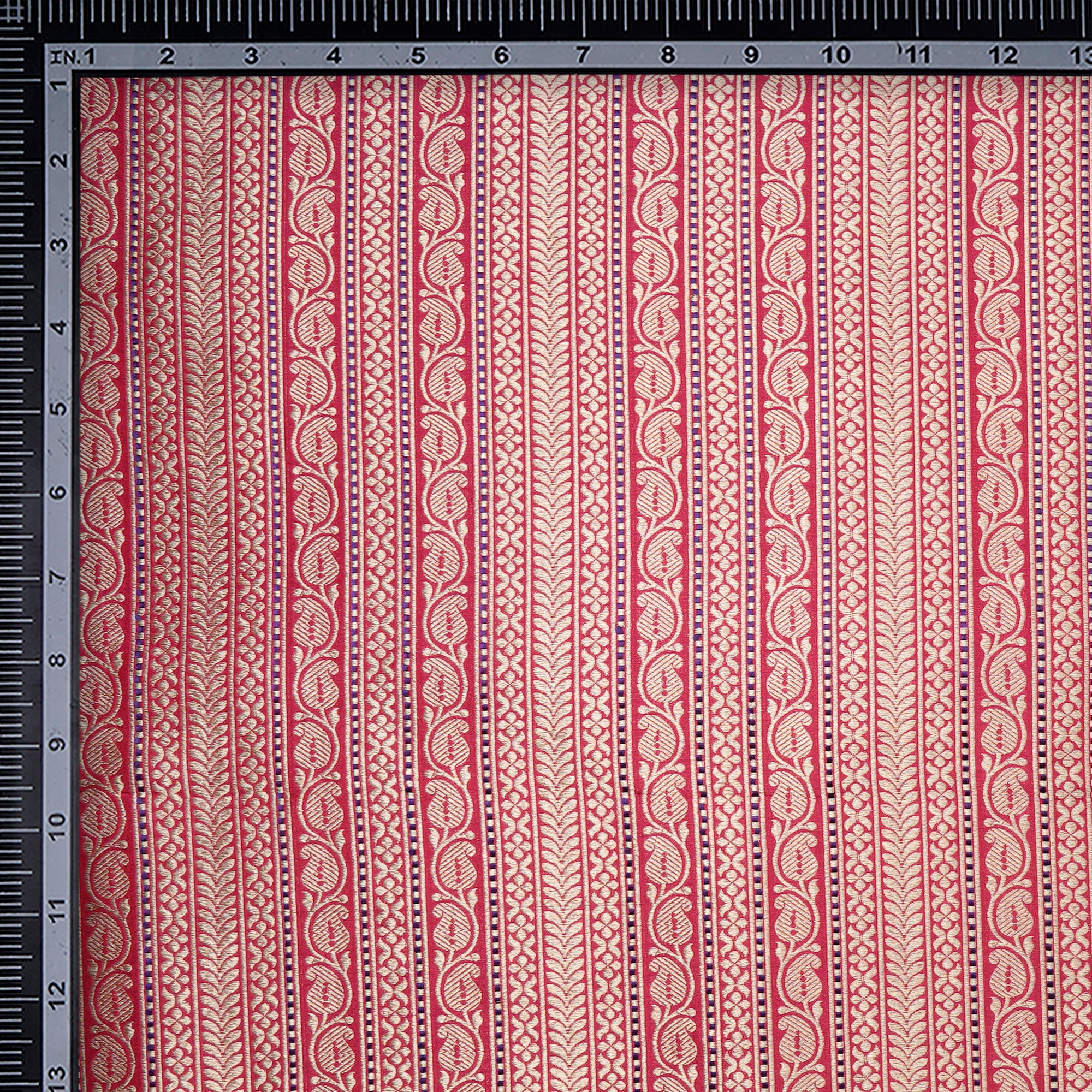 Dark Pink Handwoven Premium Banarasi Meenakari Brocade Silk Fabric