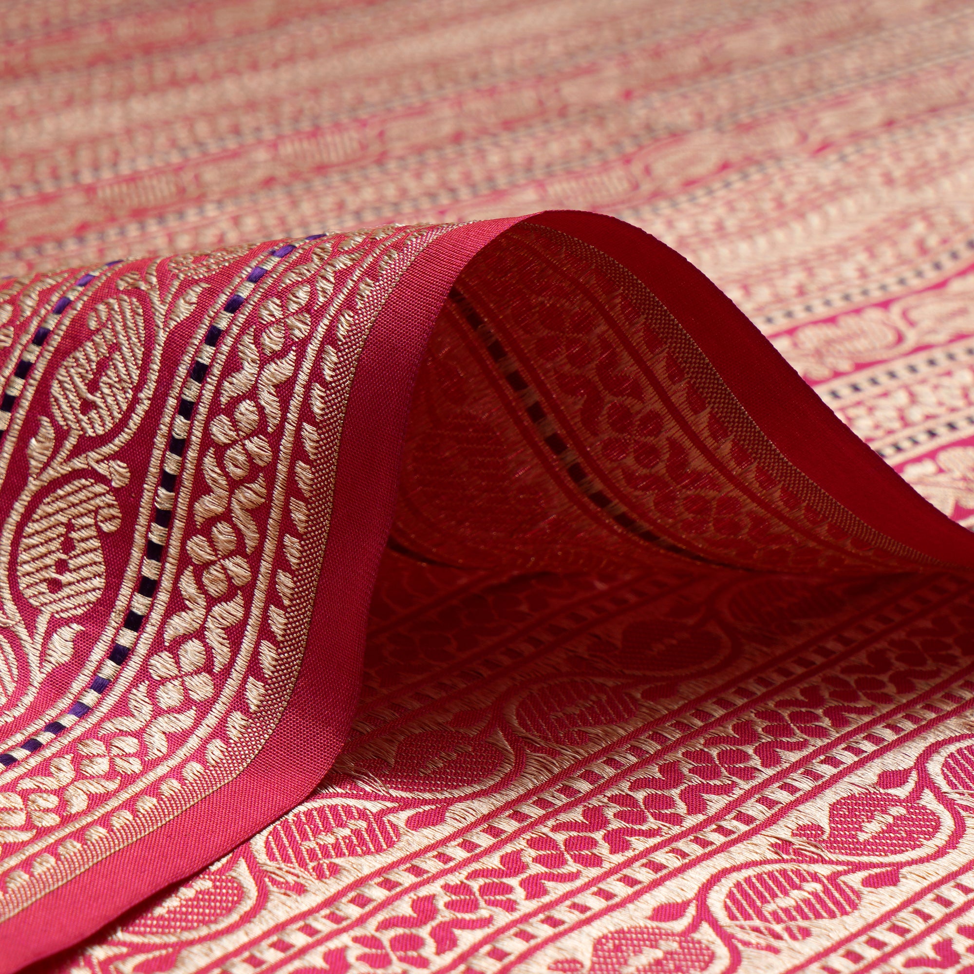 Dark Pink Handwoven Premium Banarasi Meenakari Brocade Silk Fabric