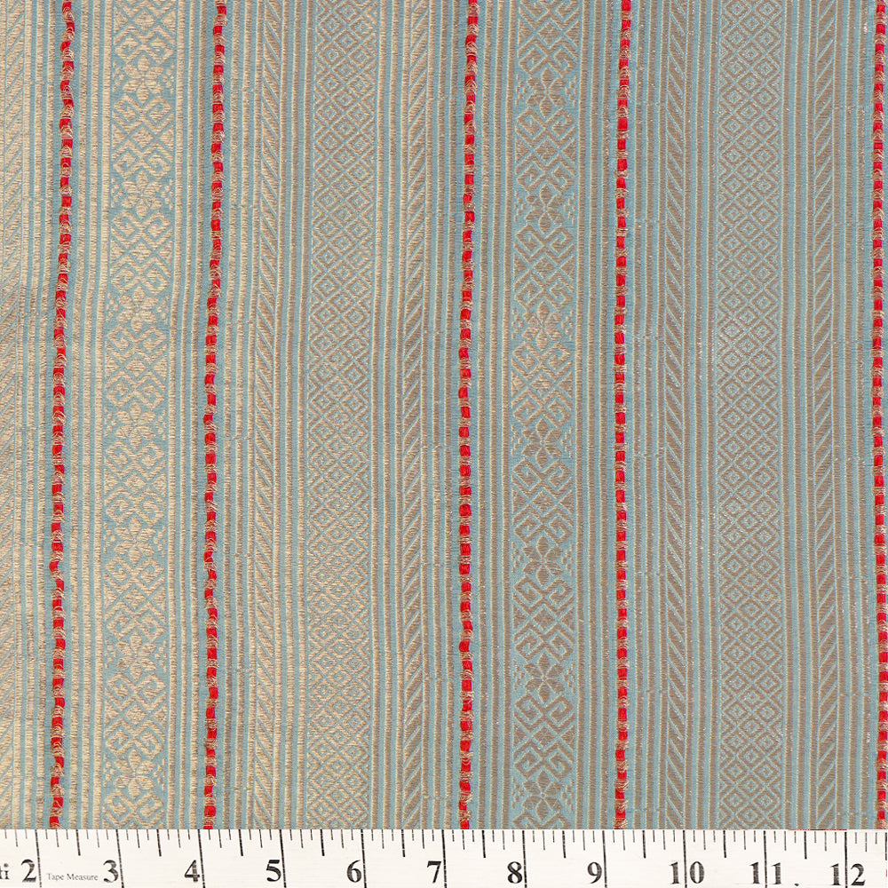 Powder Blue Handwoven Brocade Silk Fabric