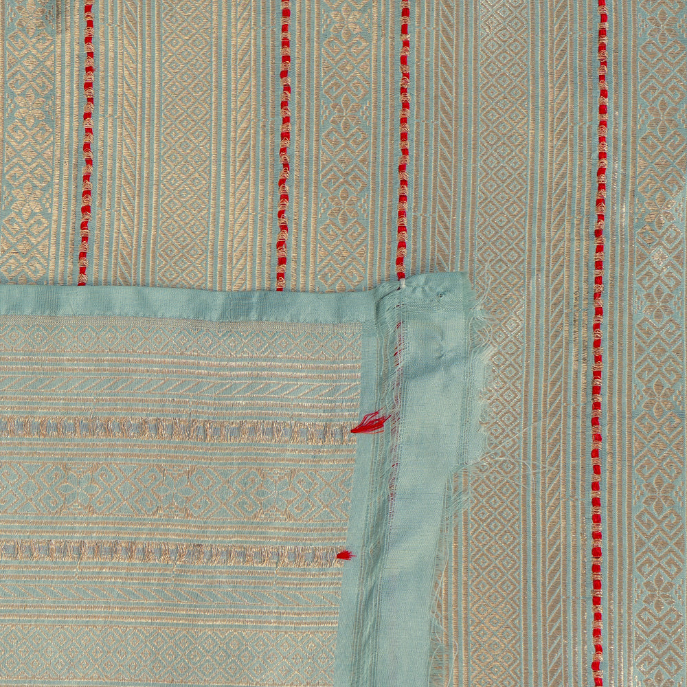 Powder Blue Handwoven Brocade Silk Fabric