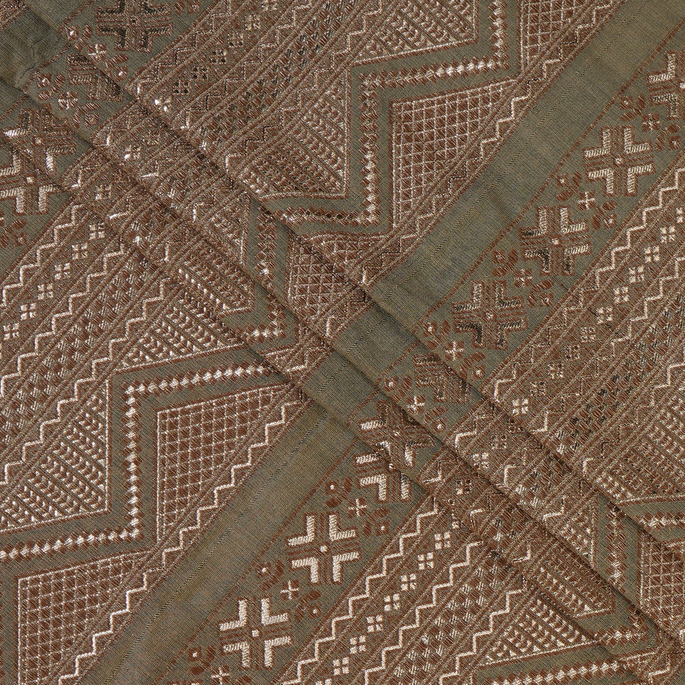 Sage Green Color Handwoven Brocade Silk Fabric