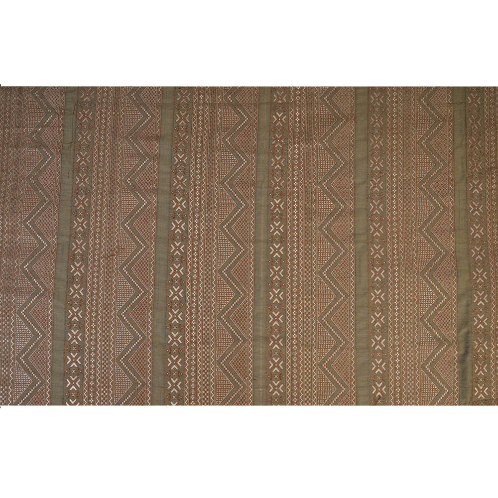Sage Green Color Handwoven Brocade Silk Fabric