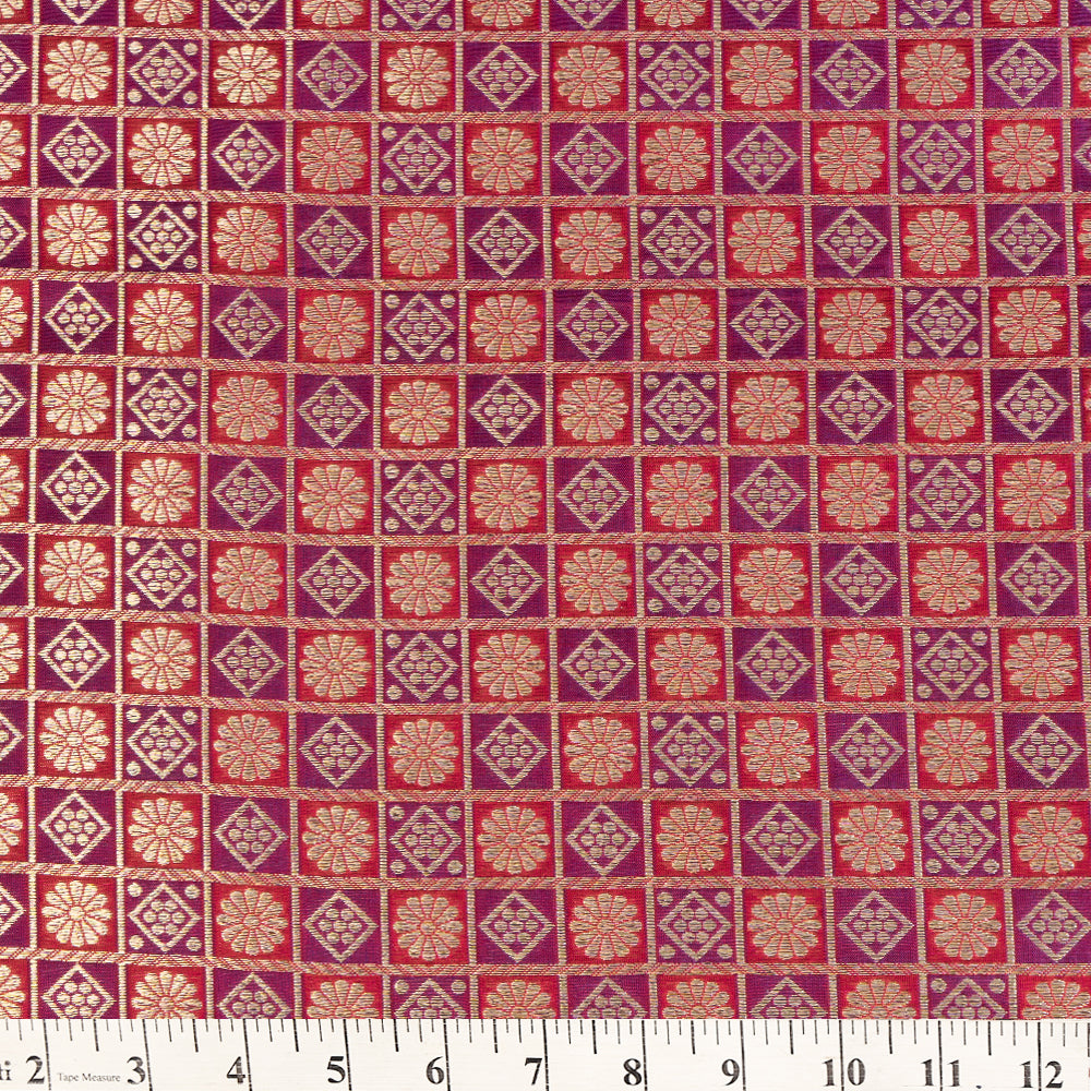 Pink-Purple Color Handwoven Brocade Silk Fabric