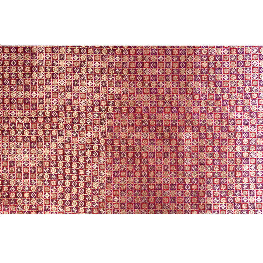 Pink-Purple Color Handwoven Brocade Silk Fabric
