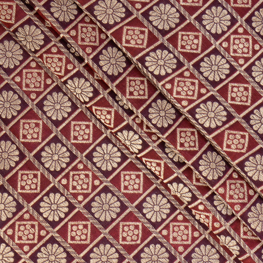 Maroon-Burgundy Color Handwoven Brocade Silk Fabric