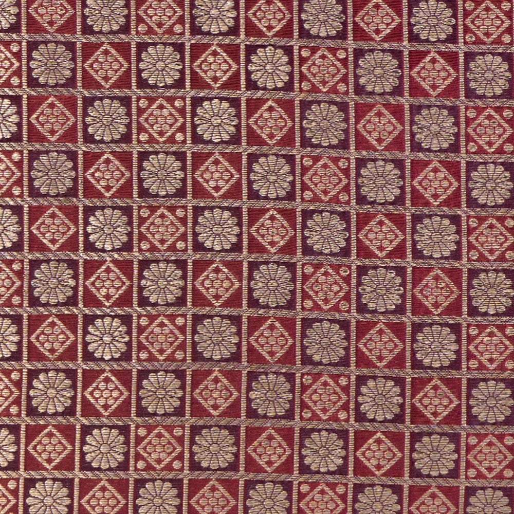 Maroon-Burgundy Color Handwoven Brocade Silk Fabric