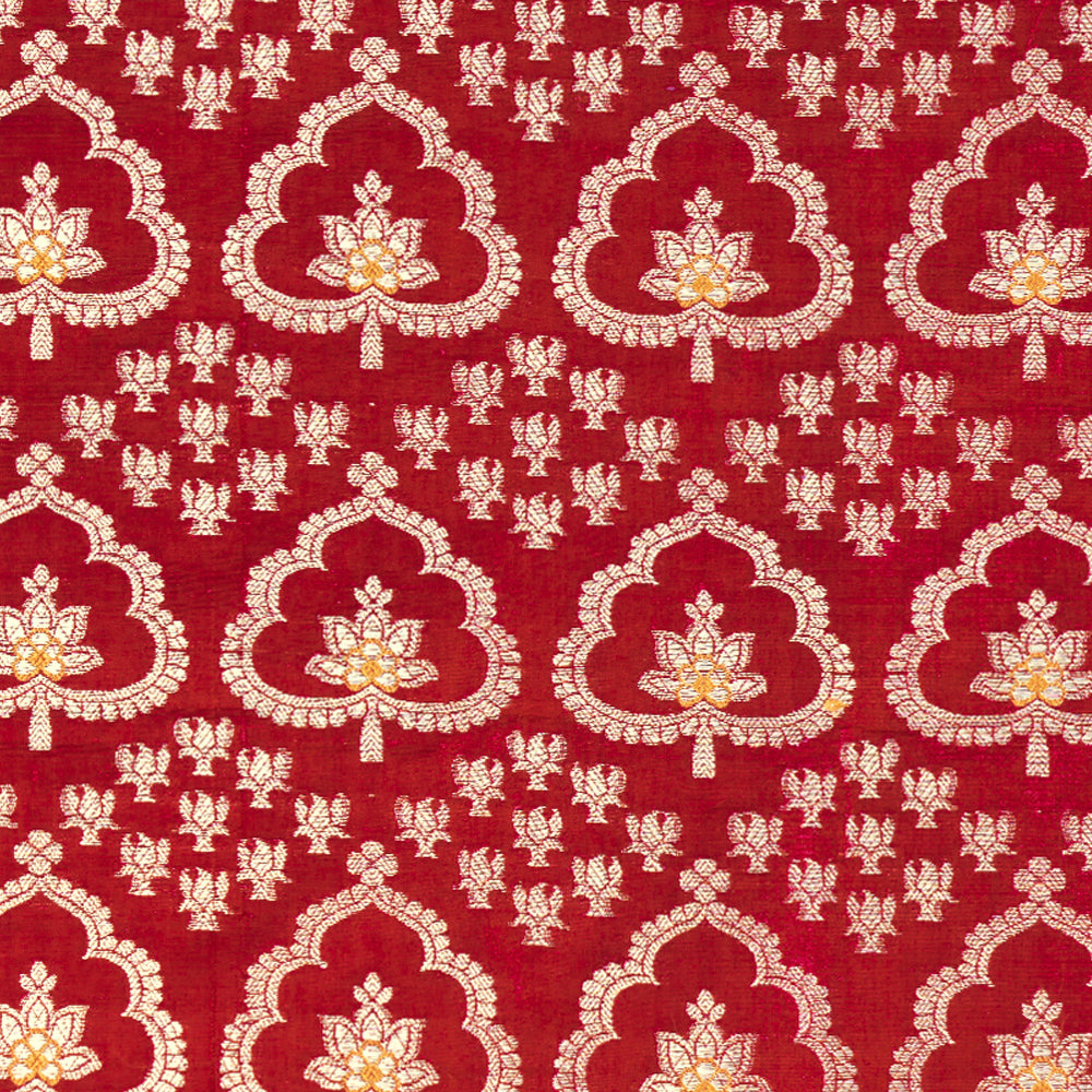 Red Color Handwoven Brocade Silk Fabric