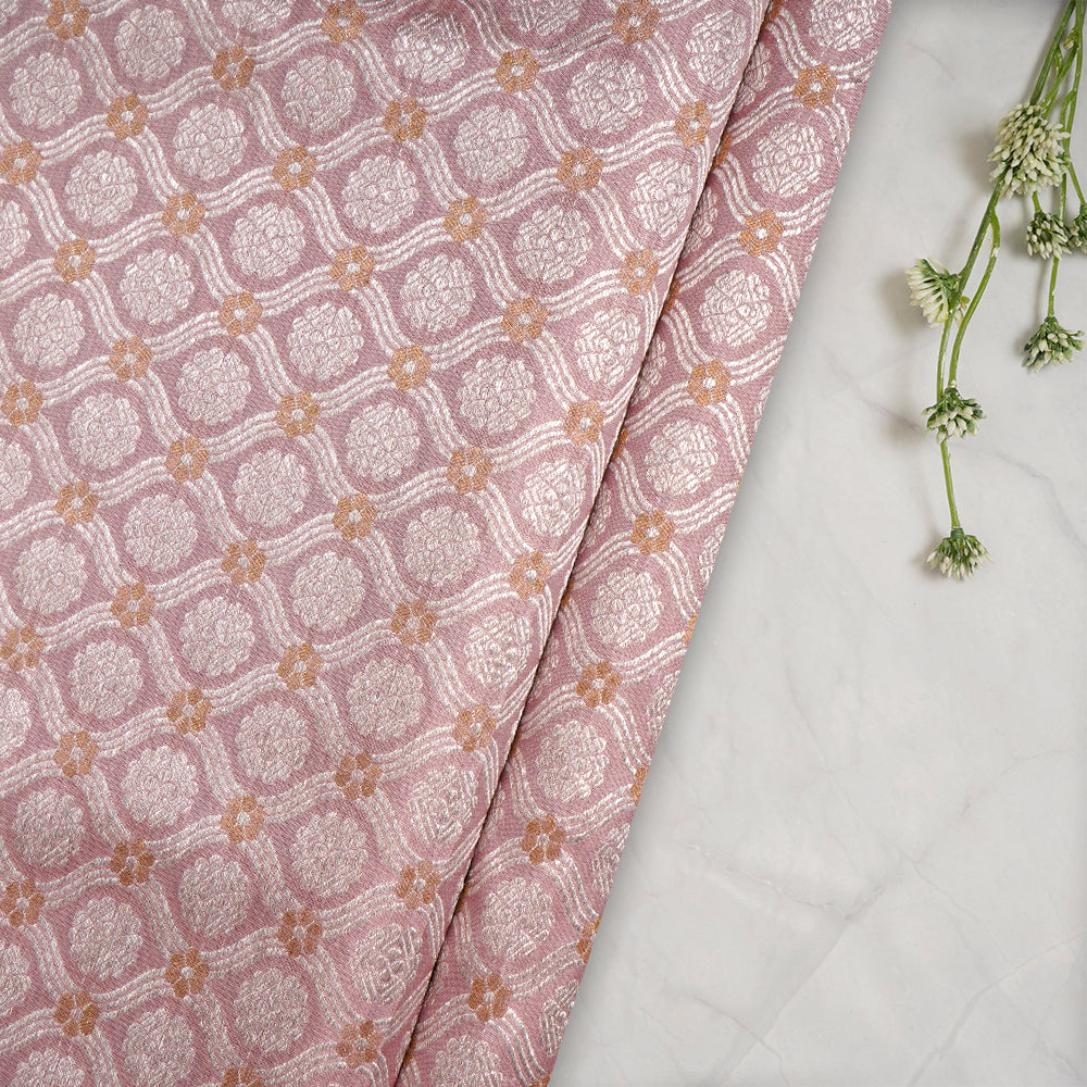 Light Pink Color Handwoven Brocade Silk Fabric