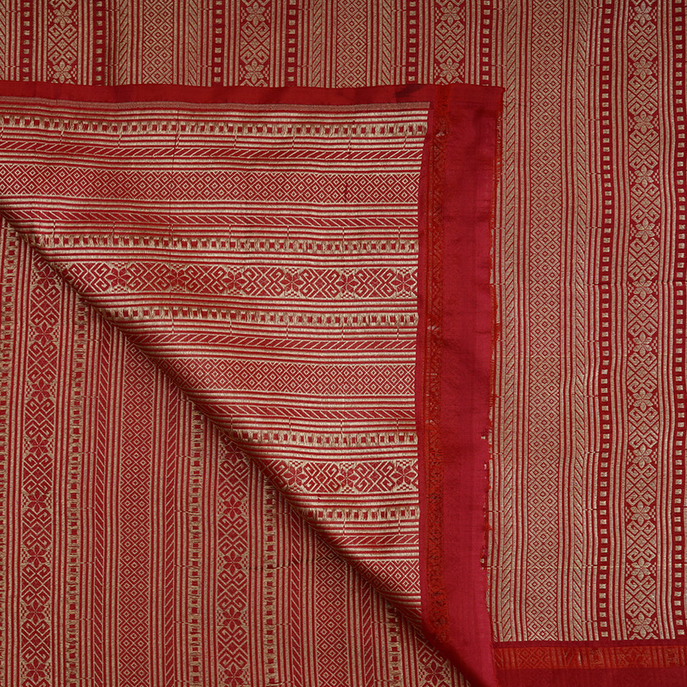 Red Color Handwoven Brocade Silk Fabric