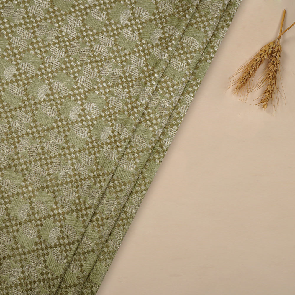 Light Green Color Handwoven Brocade Silk Fabric with Silver Zari