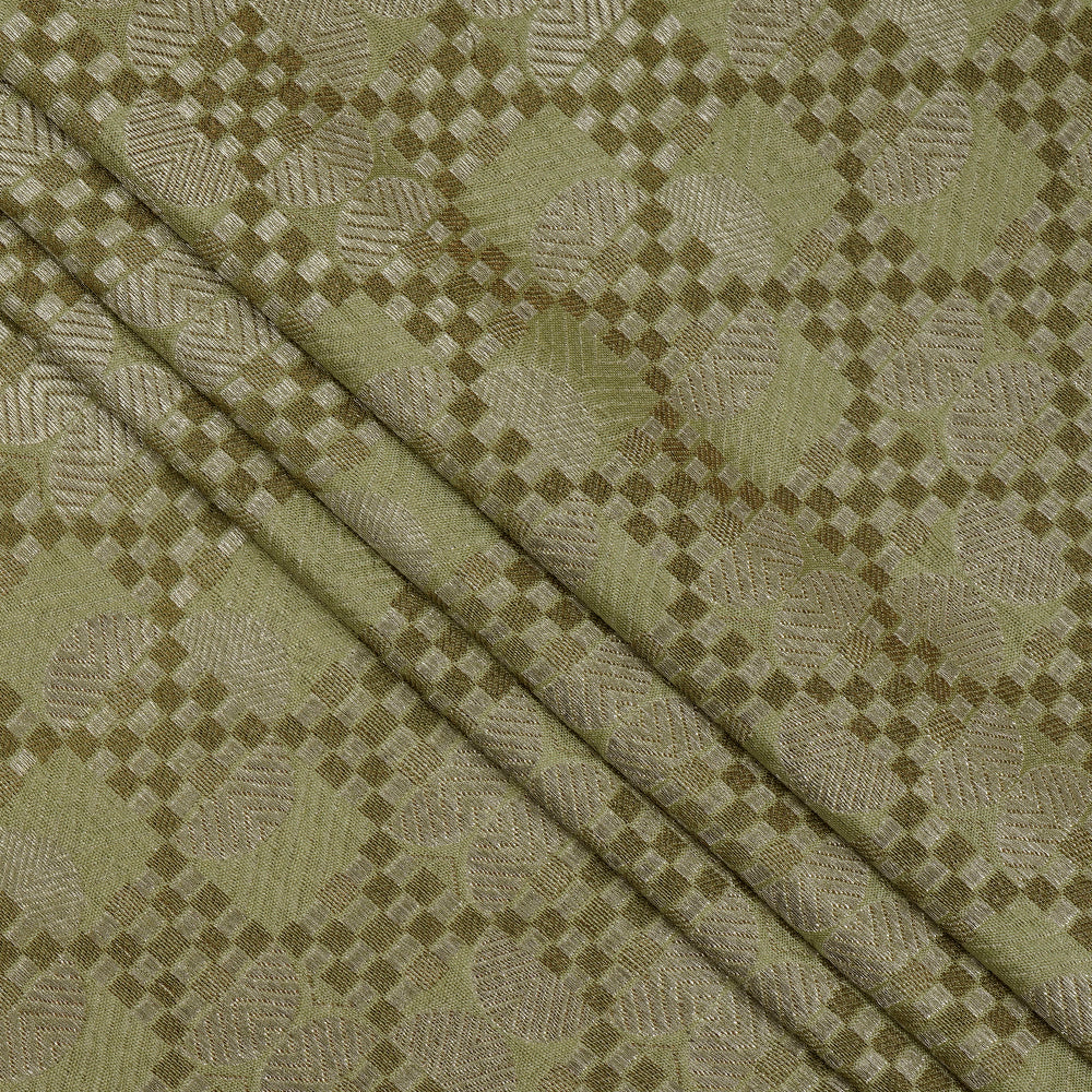 Light Green Color Handwoven Brocade Silk Fabric with Silver Zari