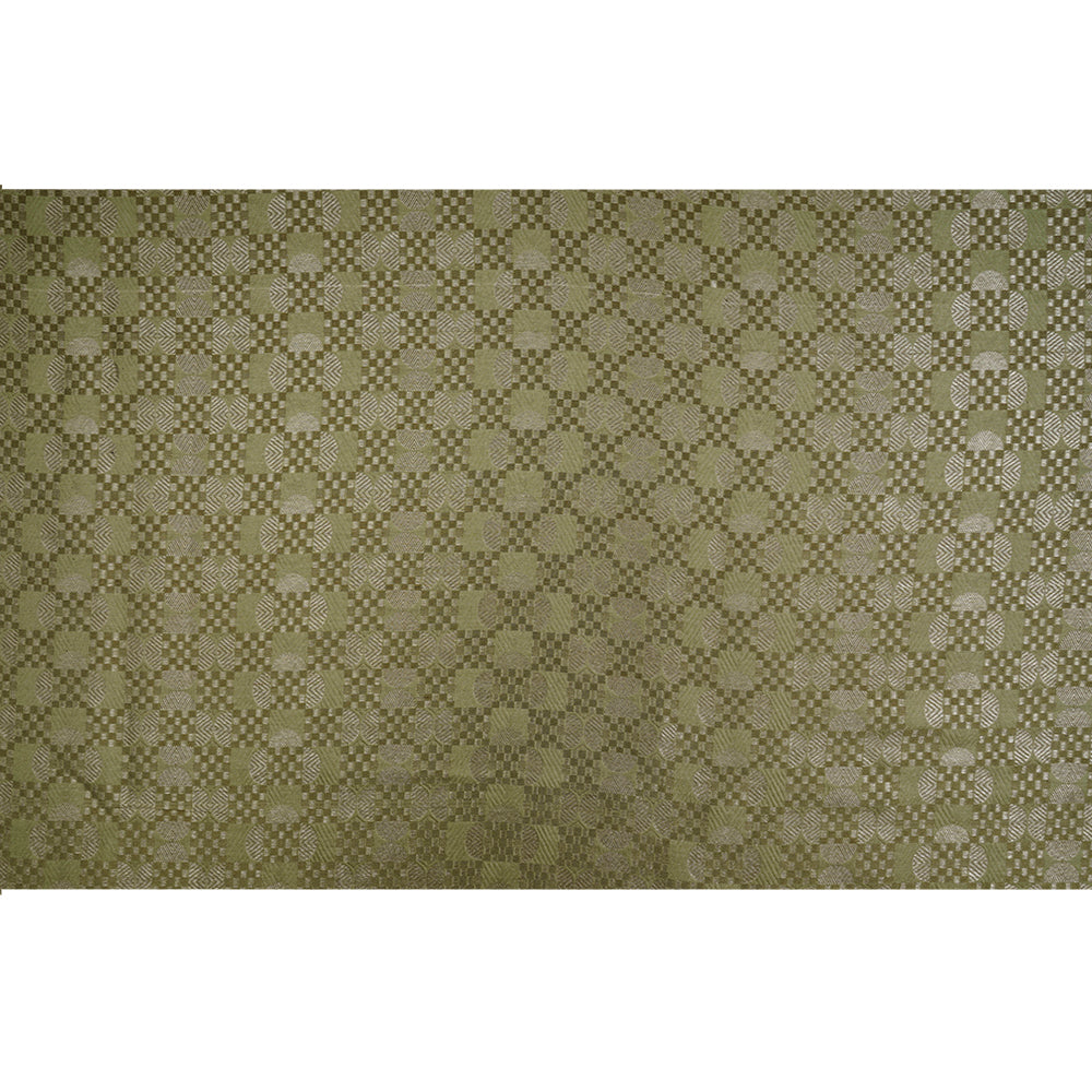 Light Green Color Handwoven Brocade Silk Fabric with Silver Zari