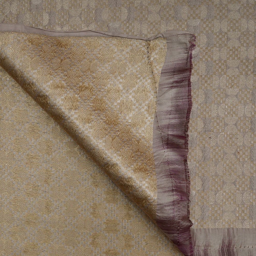 Lilac Color Handwoven Brocade Silk Fabric with Silver Zari