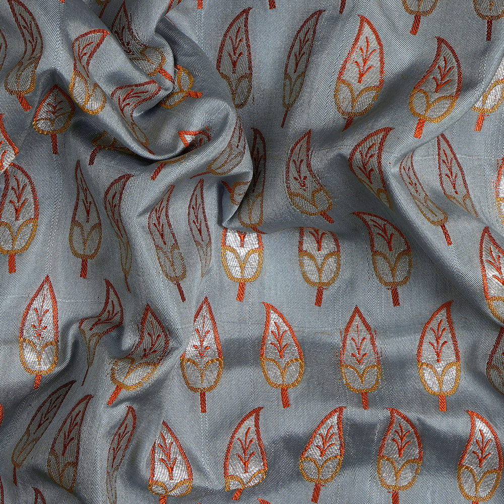 Pale Blue Lily Color Handwoven Brocade Silk Fabric