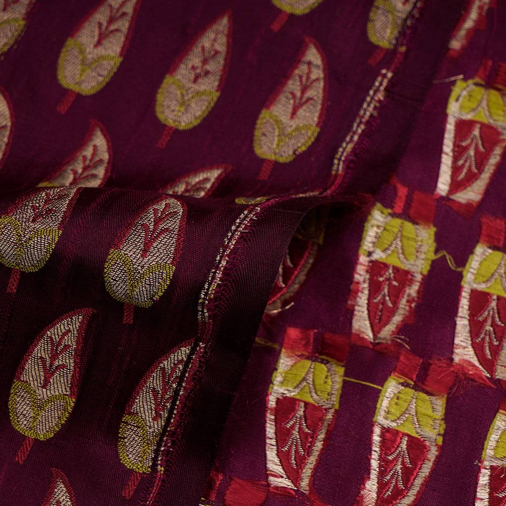 Old Mauve Color Handwoven Brocade Silk Fabric
