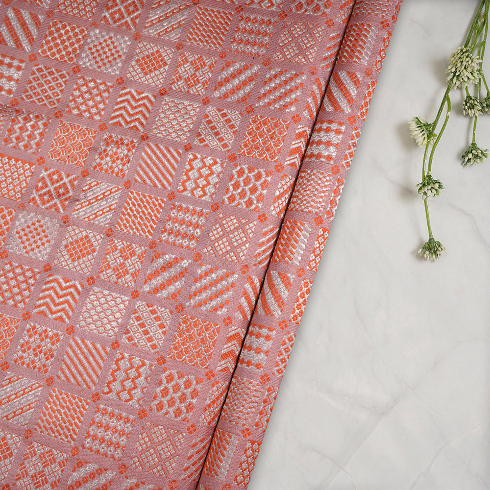 Light Pink Color Handwoven Brocade Silk Fabric with Silver Zari