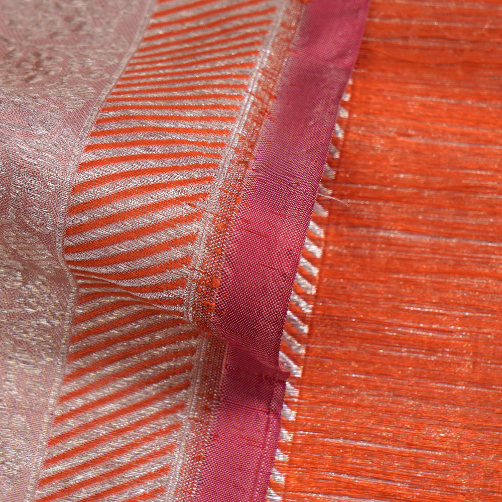 Light Pink Color Handwoven Brocade Silk Fabric with Silver Zari