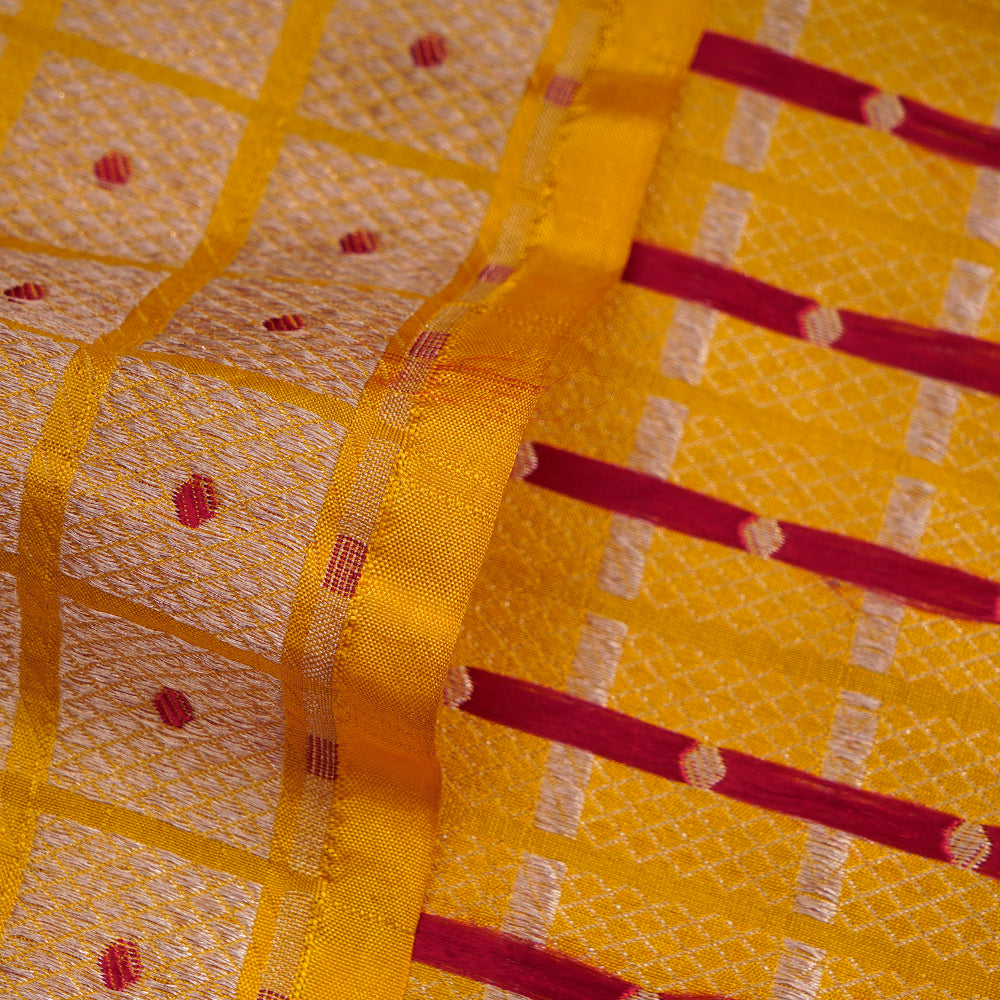 Yellow Color Handwoven Brocade Silk Fabric