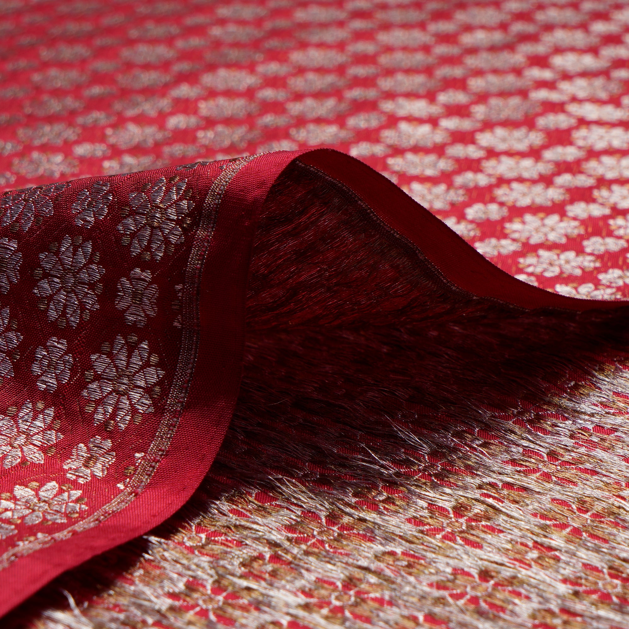 Red Handwoven Premium Banarasi Meenakari Brocade Silk Fabrics